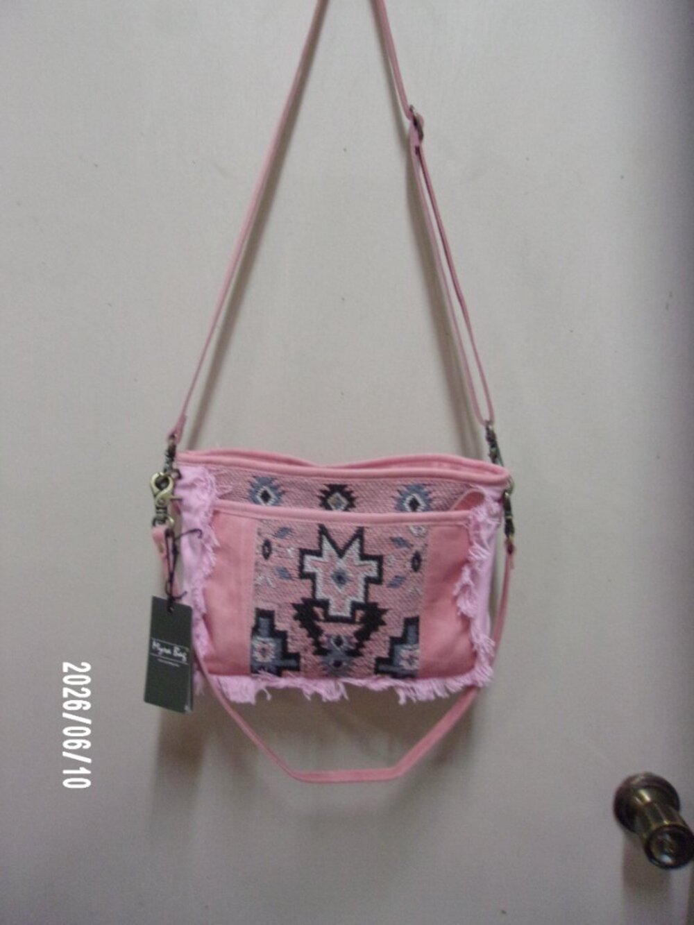 Myra Pink Tapestry & Leather Purse - Picture 2 of 10